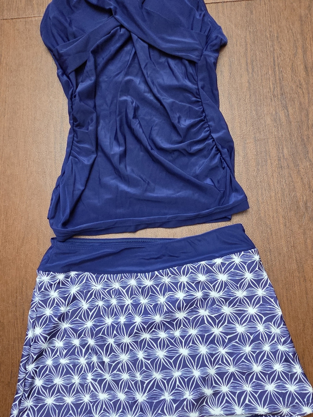 Navy Swim Coverup Set with Geo-Print Skirt